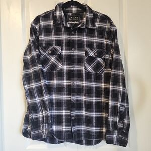 Jachs New York Mens Plaid Black White  Shirt Button Up Flannel Cotton Sz XL